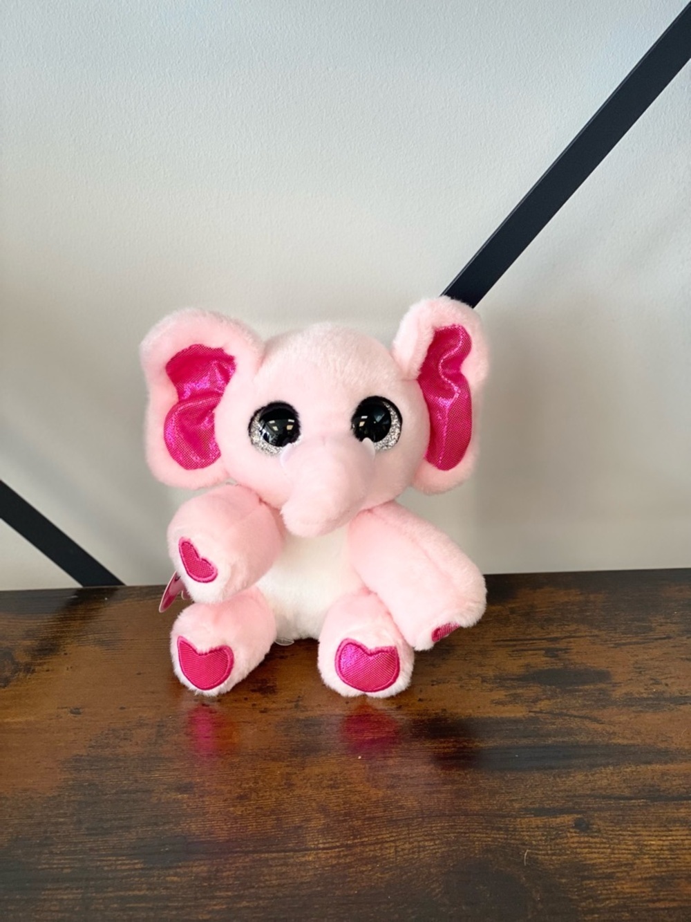Pink Plush Elephant with Heart Paw Details